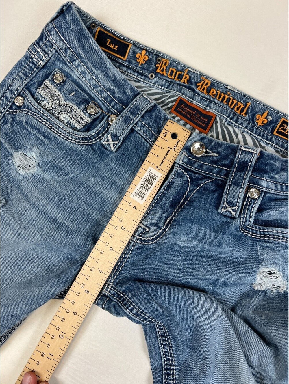 Rock Revival Women 26 Luz Easy Straight Jeans Blue Distressed Denim - Picture 13 of 16